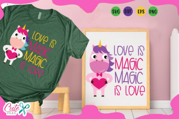 Love Unicorn with Heart: Graphics & T-Shirt Designs
