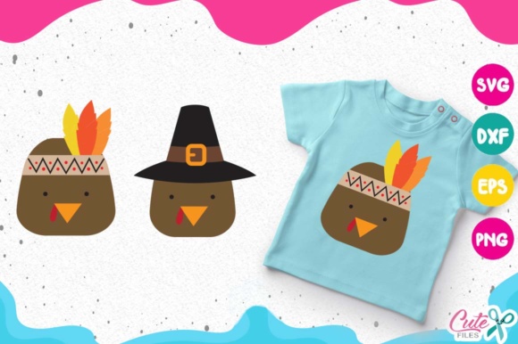 Thanksgiving Graphics: Turkey Face & Pilgrim Hat T-Shirt Designs